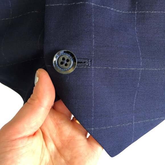 MANGO Mens Suit Vest Blue Windowpane Check Wool 42 - Picture 6 of 15